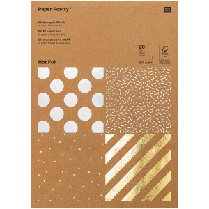 BLOC PAPIER KRAFT RAYURES - 20 feuilles foil or argent holo rose gold 270g/m2