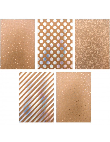 BLOC PAPIER KRAFT RAYURES - 20 feuilles foil or argent holo rose gold 270g/m2