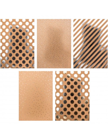 BLOC PAPIER KRAFT RAYURES - 20 feuilles foil or argent holo rose gold 270g/m2