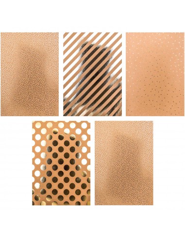 BLOC PAPIER KRAFT RAYURES - 20 feuilles foil or argent holo rose gold 270g/m2