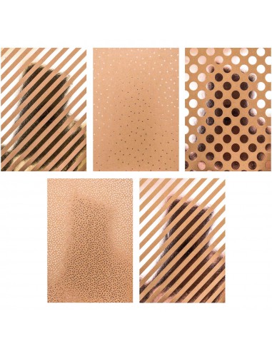 BLOC PAPIER KRAFT RAYURES - 20 feuilles foil or argent holo rose gold 270g/m2