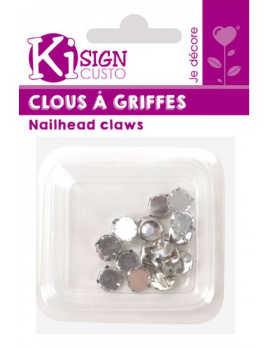 20 CLOUS A GRIFFES STRASS ROND TRANSPARENT 10MM
