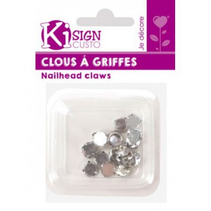 20 CLOUS A GRIFFES STRASS ROND TRANSPARENT 10MM
