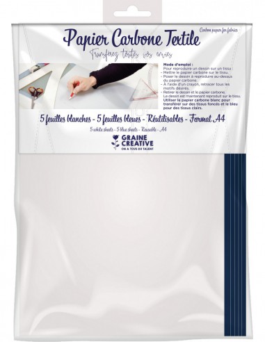 SACHET DE 10 PAPIER CARBONE A4 TEXTILE (5 BLANC + 5 BLEU)