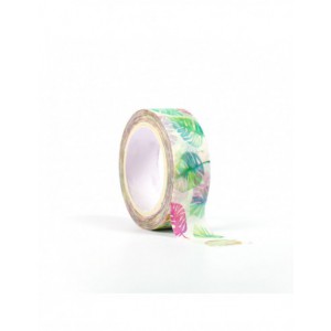WASHI TAPE FEUILLES TROPICALES AQUARELLE 15mmx10m