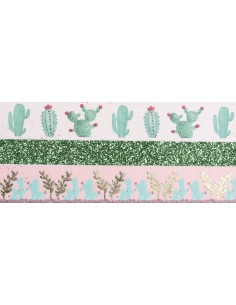 3 WASHI TAPES & GLITTER CACTUS 2 x 5m + 1 x 2 m