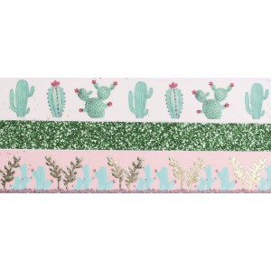 3 WASHI TAPES & GLITTER CACTUS 2 x 5m + 1 x 2 m