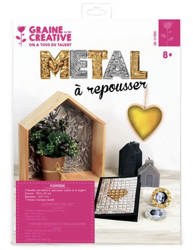 POCHETTE 3 FEUILLES METAL A REPOUSSER OR/ARGENT 185x290x0,07mm