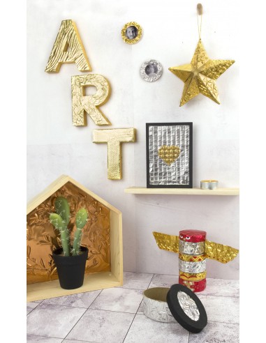 POCHETTE 3 FEUILLES METAL A REPOUSSER OR/ARGENT 185x290x0,07mm