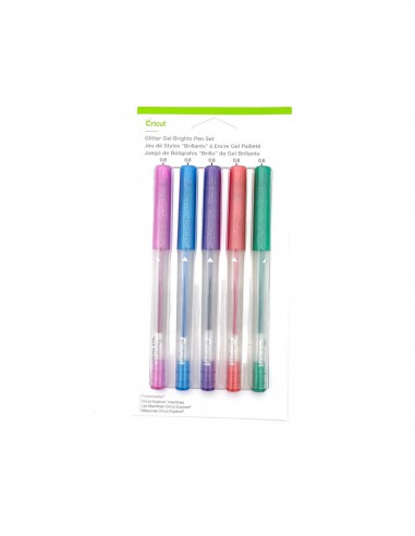 CRICUT EXPLORE/MAKER - 5 STYLOS GEL PAILLETES ROSE,BLEU, VIOLET,ORANGE, VERT