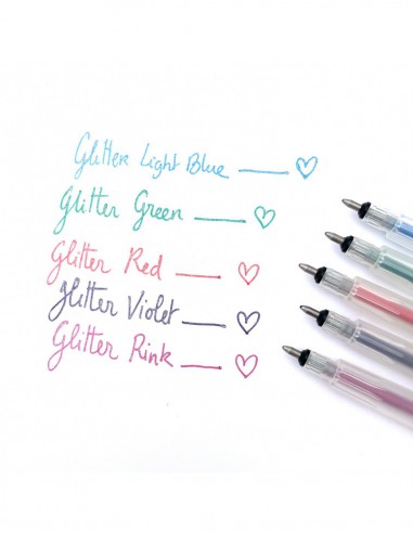 CRICUT EXPLORE/MAKER - 5 STYLOS GEL PAILLETES ROSE,BLEU, VIOLET,ORANGE, VERT