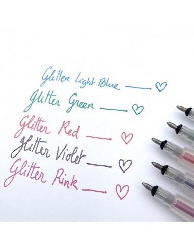 CRICUT EXPLORE/MAKER - 5 STYLOS GEL PAILLETES ROSE,BLEU, VIOLET,ORANGE, VERT