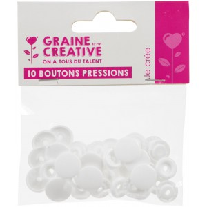 lot de 10 boutons pressions résine  BLANC diamètre 12,2mm