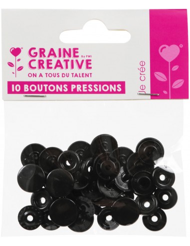 lot de 10 boutons pressions résine  NOIR diamètre 12,2mm