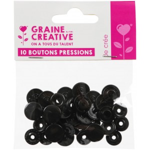 lot de 10 boutons pressions résine  NOIR diamètre 12,2mm