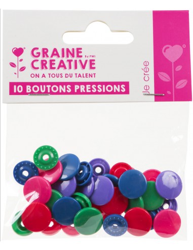 lot de 10 boutons pressions résine  COULEURS VIVES diamètre 12,2mm