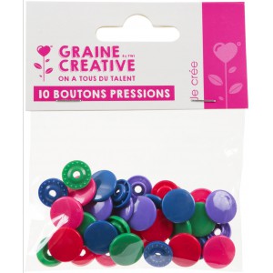 lot de 10 boutons pressions résine  COULEURS VIVES diamètre 12,2mm