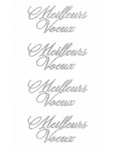 4 Autocollants MEILLEURS VOEUX , Argent pailleté
