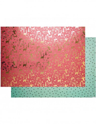 Carton motifs : rouge foret, vert étoiles, FOIL, 50 x 70cm, 270g
