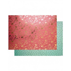 Carton motifs : rouge foret, vert étoiles, FOIL, 50 x 70cm, 270g