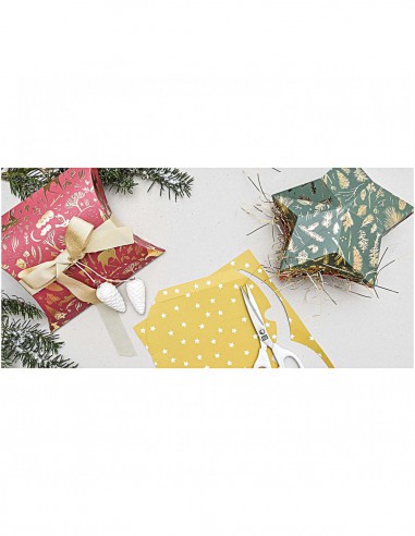 Carton motifs : rouge foret, vert étoiles, FOIL, 50 x 70cm, 270g