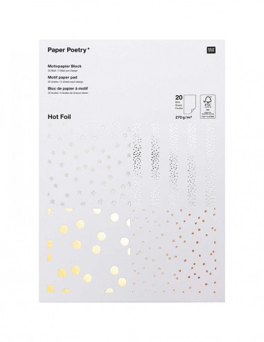 Bloc cardstock RAYURE - foil or, argent,holo, rose gold - 20 feuilles 270g
