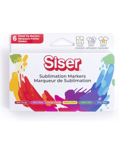 6 Feutres de Sublimation SISER - pointe biseautée - Couleurs Primaires