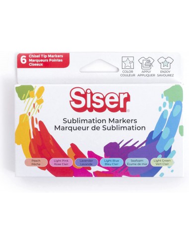 6 Feutres de Sublimation SISER - pointe biseautée - Couleurs Pastel