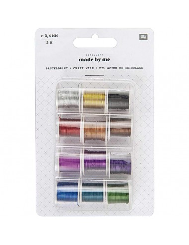 Set de 12 bobines de fil en acier - couleurs vives 0,4mm