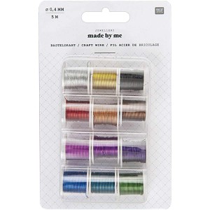 Set de 12 bobines de fil en acier - couleurs vives 0,4mm