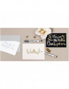 Stylo feutre brush pen metallique - 2 or et 2 argent 2