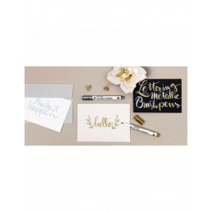 Stylo feutre brush pen metallique - 2 or et 2 argent