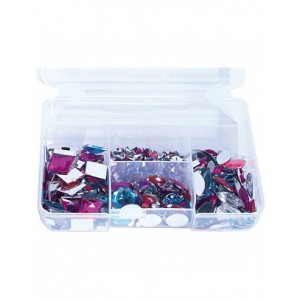 Strass - Boite de rangement de 1000 - assortiment rose / bleu