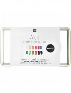 Master Aquarelle 12 godets - couleurs métalliques de haute qualité - boite en métal