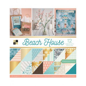 Bloc de 36 feuilles - cardstock imprimé recto/verso + foil doré 30,5 X30,5 - 216g/m2 - Beach house