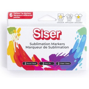 6 Feutres de Sublimation SISER - 2 Pointes biseautée, 2 Pointes pointes fines, 2 Pointes rondes - Couleurs Noir