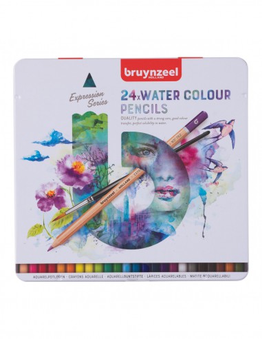 24 crayons de couleur aquarellables, boîte métallique de 24