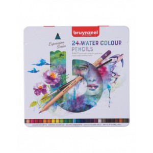 24 crayons de couleur aquarellables, boîte métallique de 24