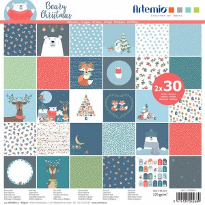 ASSORTIMENT DE 60 PAPIERS DÉCORÉS 30X30 - 170 gr/m² - ARTEMIO - BEARY CHRISTMAS
