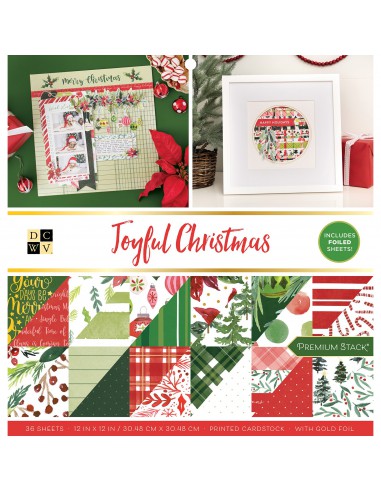 Bloc de 36 feuilles - cardstock imprimé recto/verso + foil doré 30,5 X30,5 - Joyful Christmas