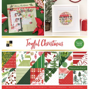 Bloc de 36 feuilles - cardstock imprimé recto/verso + foil doré 30,5 X30,5 - Joyful Christmas