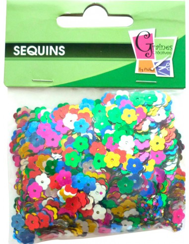 SACHET PAILLETTES 6MM FLEURS COL ASSORTIS 15g