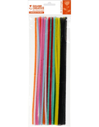 SACHET DE 45 BRINS CHENILLE - Ø6MM - 9 COULEURS - 300mm