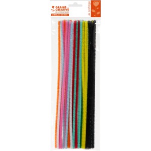 SACHET DE 45 BRINS CHENILLE - Ø6MM - 9 COULEURS - 300mm