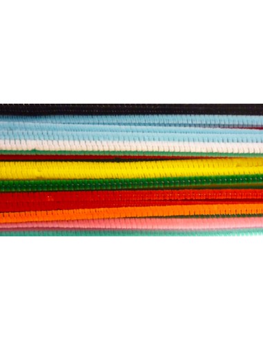 SACHET DE 45 BRINS CHENILLE - Ø6MM - 9 COULEURS - 300mm