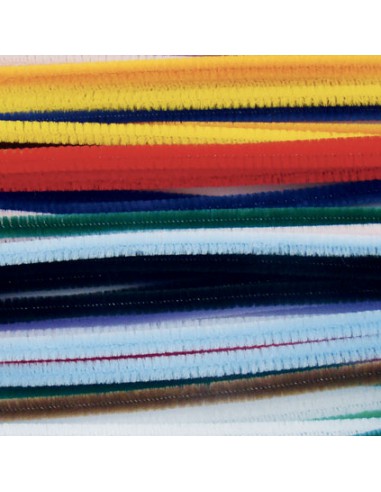 SACHET DE 45 BRINS CHENILLE - Ø6MM - 9 COULEURS - 300mm