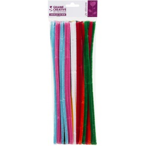 SACHET DE 45 BRINS CHENILLE - Ø8MM - 9 COULEURS - 300mm
