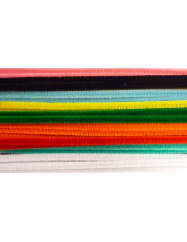 SACHET DE 45 BRINS CHENILLE - Ø8MM - 9 COULEURS - 300mm