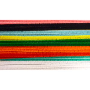 SACHET DE 45 BRINS CHENILLE - Ø8MM - 9 COULEURS - 300mm