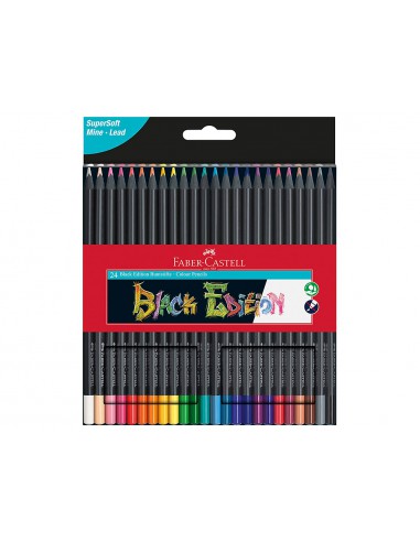 Crayons de couleur triangulaires Black Edition en bois noir - pochette de 24